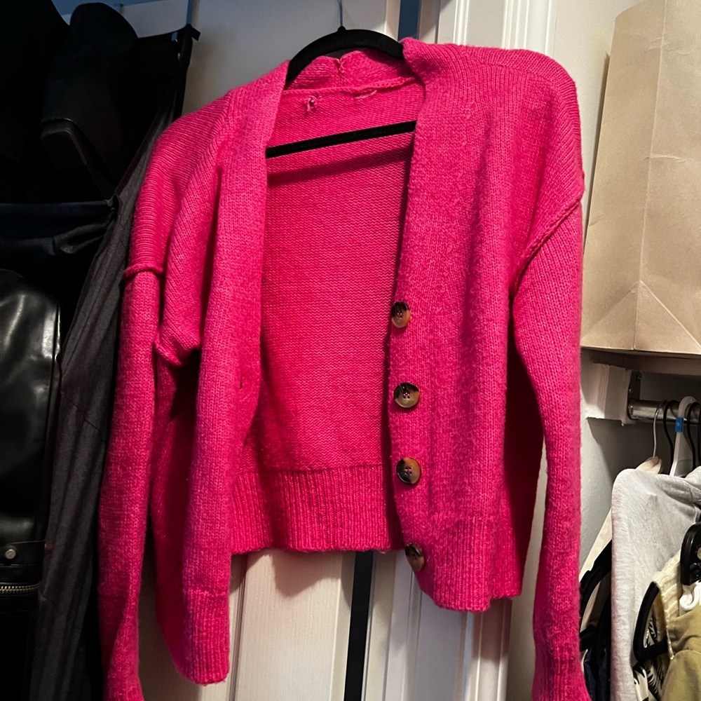 Women's Pink Button-Up Sweater